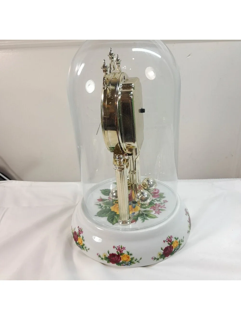 Timex Country Rose Anniversary Clock Glass Globe Mantle flowers floral READ